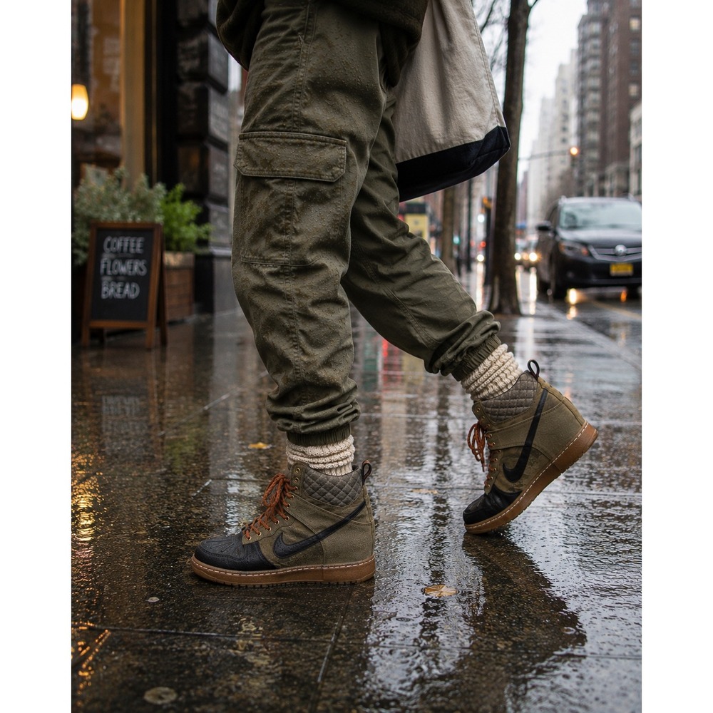Nike Dunk Sky Hi SneakerBoot Dark Loden Hidden Wedge Duck Boot Olive Gum 7